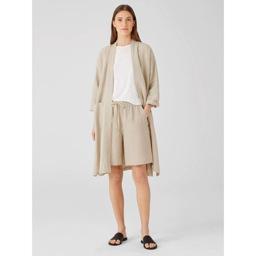 Eileen Fisher Organic Linen Belted Jacket Plus 1X Undyed Natural Pockets Boxy